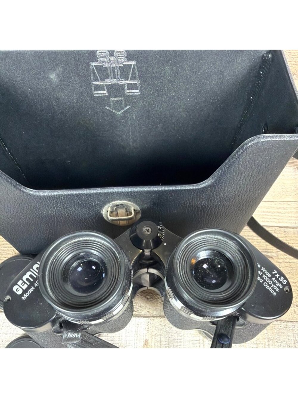 Gemini 7x35 Extra Wide Angle Binoculars Black Leatherette Carrying Case Vintage - Picture 7 of 16